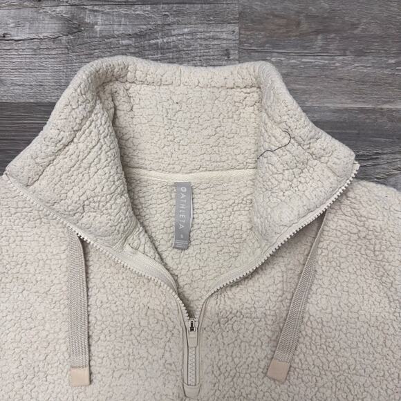 Athleta Talus Cream Womens S‎ Half Zip Pullover Sporty Sherpa Fleece Sweatshirt - Picture 3 of 8